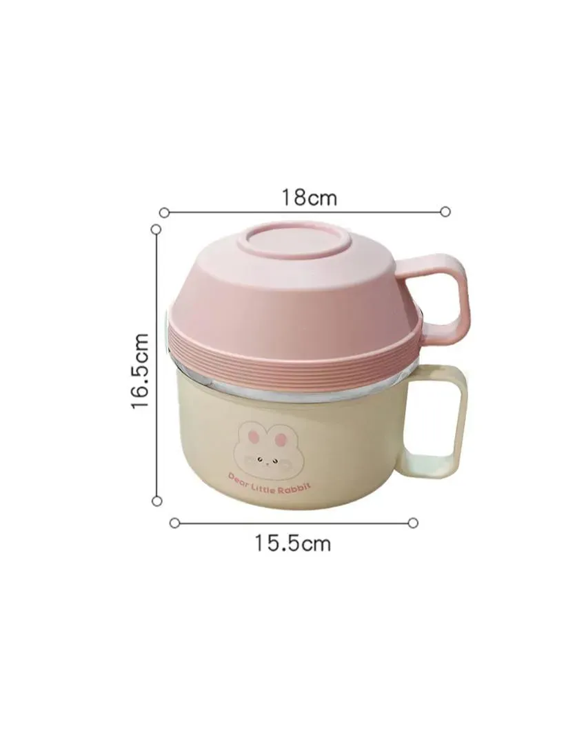 Cream & Pink Stainless Steel Dual Handle Lunch Box