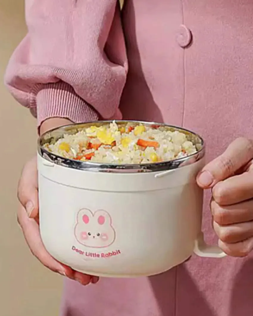 Cream & Pink Stainless Steel Dual Handle Lunch Box