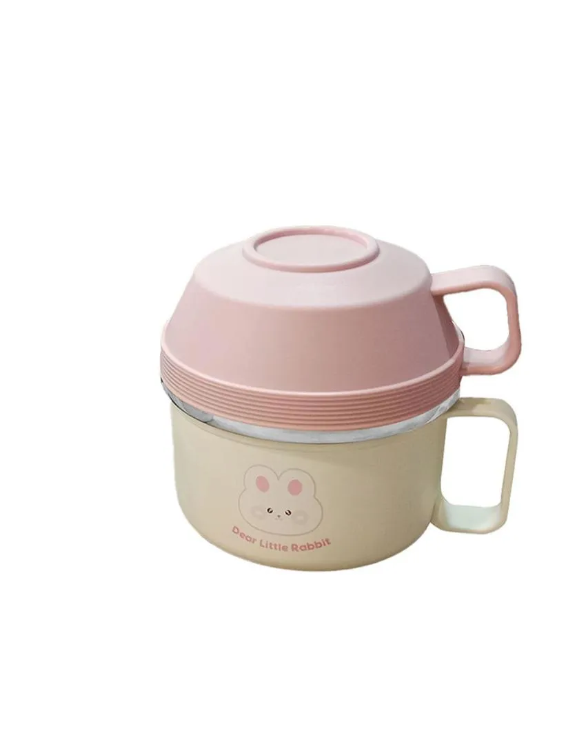 Cream & Pink Stainless Steel Dual Handle Lunch Box