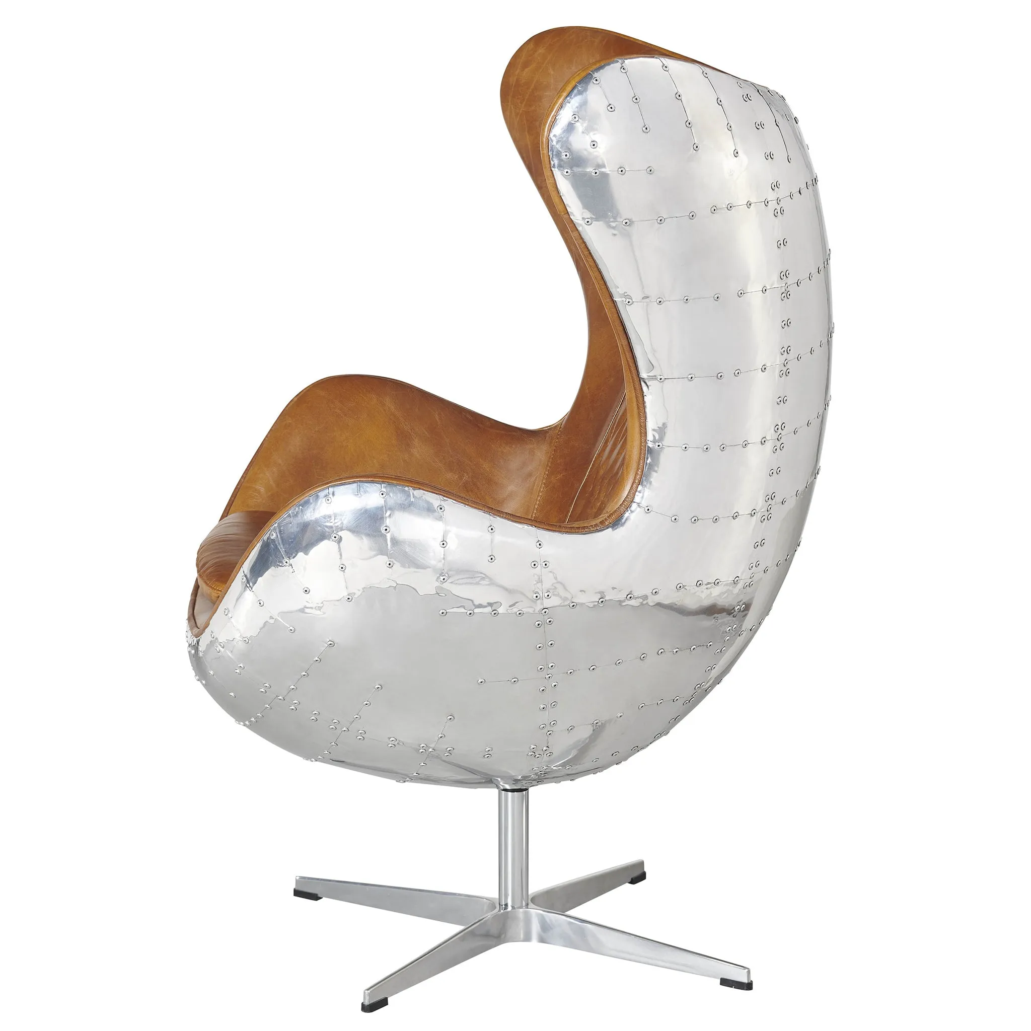Cruz Modern Egg Chair - Brown Leather and Metal Spitfire Shell