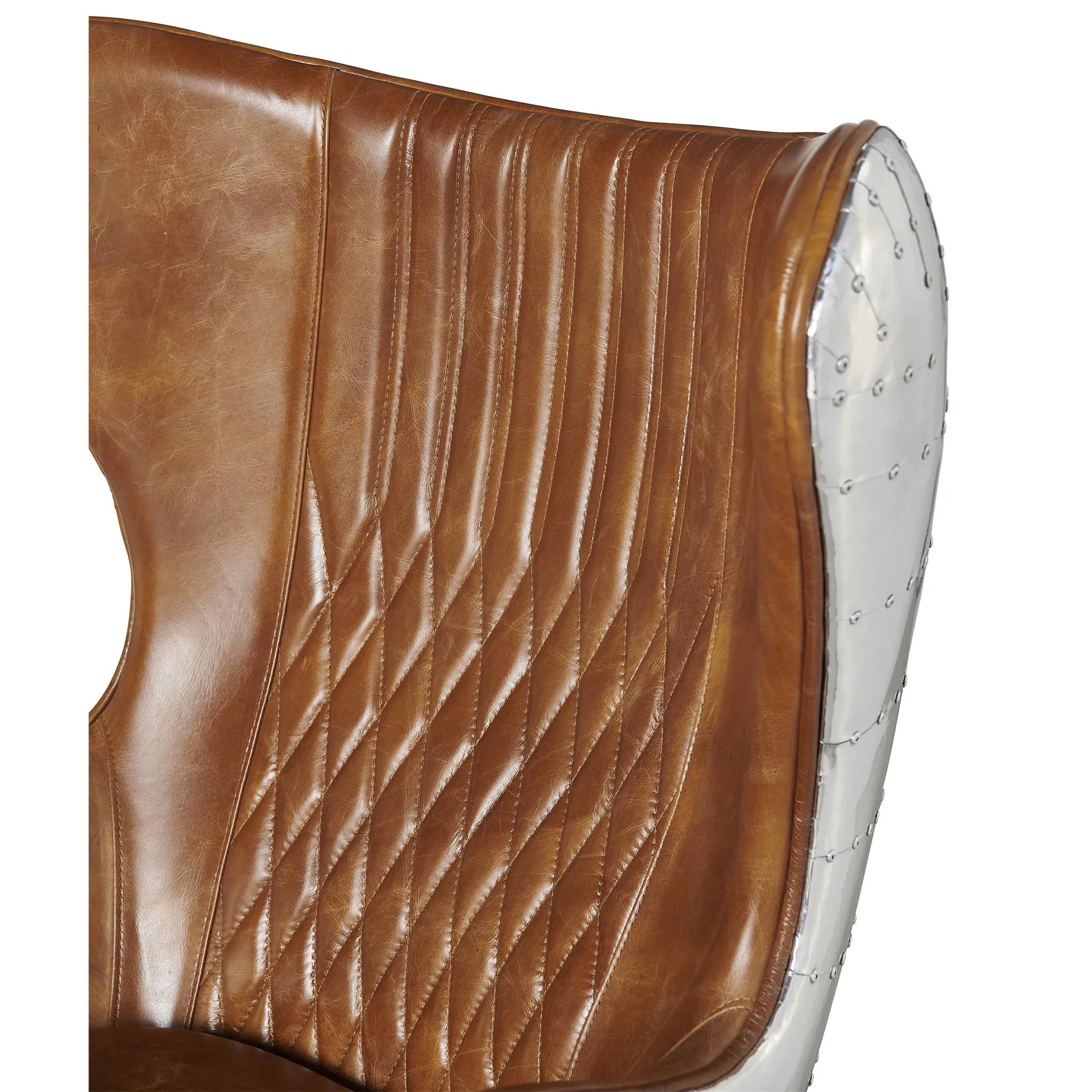 Cruz Modern Egg Chair - Brown Leather and Metal Spitfire Shell