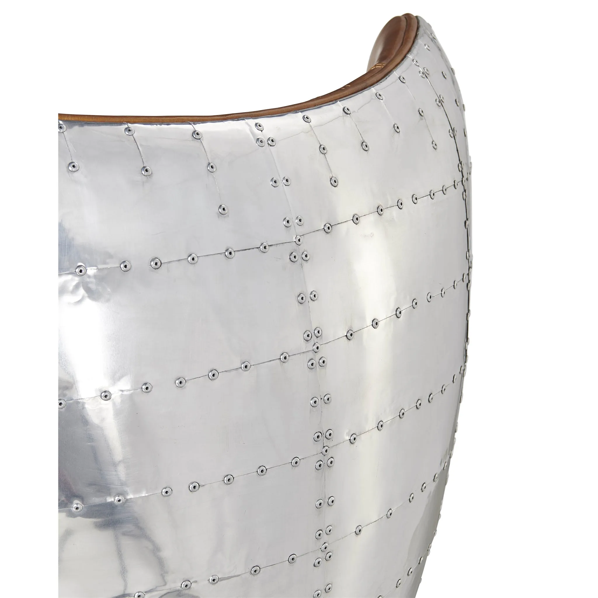 Cruz Modern Egg Chair - Brown Leather and Metal Spitfire Shell