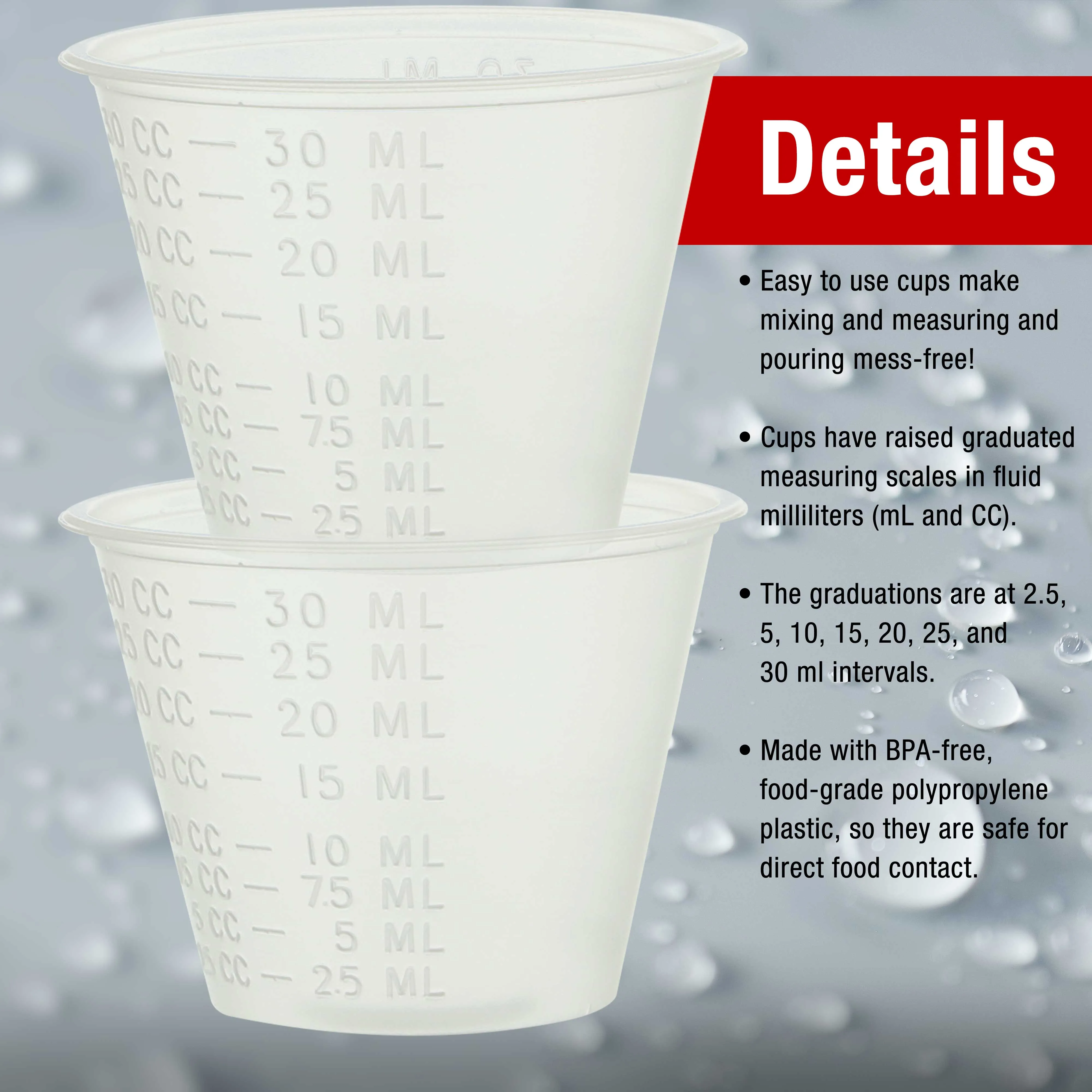 Custom Shop Pack of 50, 1 Ounce (30ml) Graduated Plastic Clear Measuring and Mixing Cups - Hold, Mix Paint, Acrylic Art Hobby Airbrush Pouring Paint