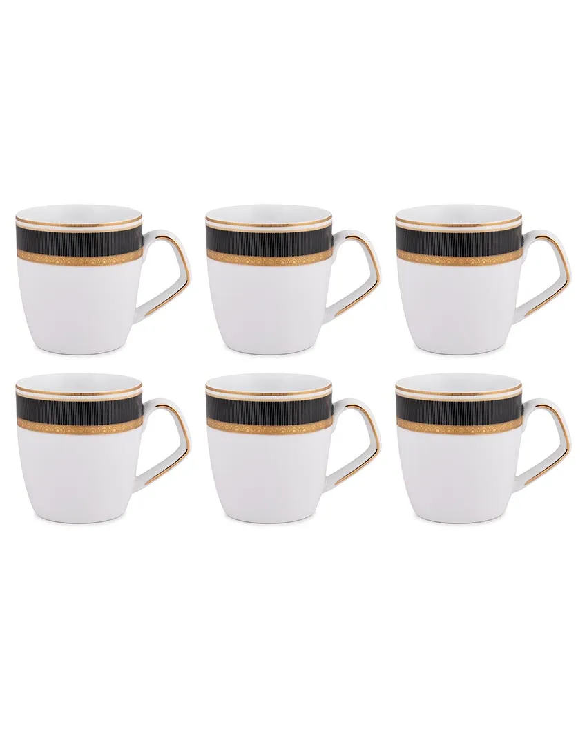 Dark Velvet Border Small Porcelain Coffee Mugs | Set of 6