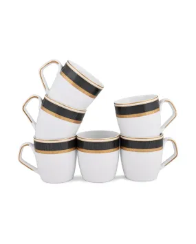 Dark Velvet Border Small Porcelain Coffee Mugs | Set of 6