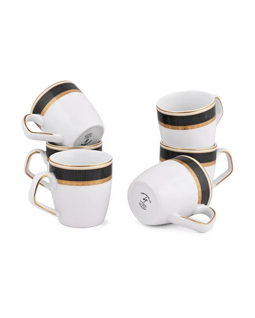 Dark Velvet Border Small Porcelain Coffee Mugs | Set of 6