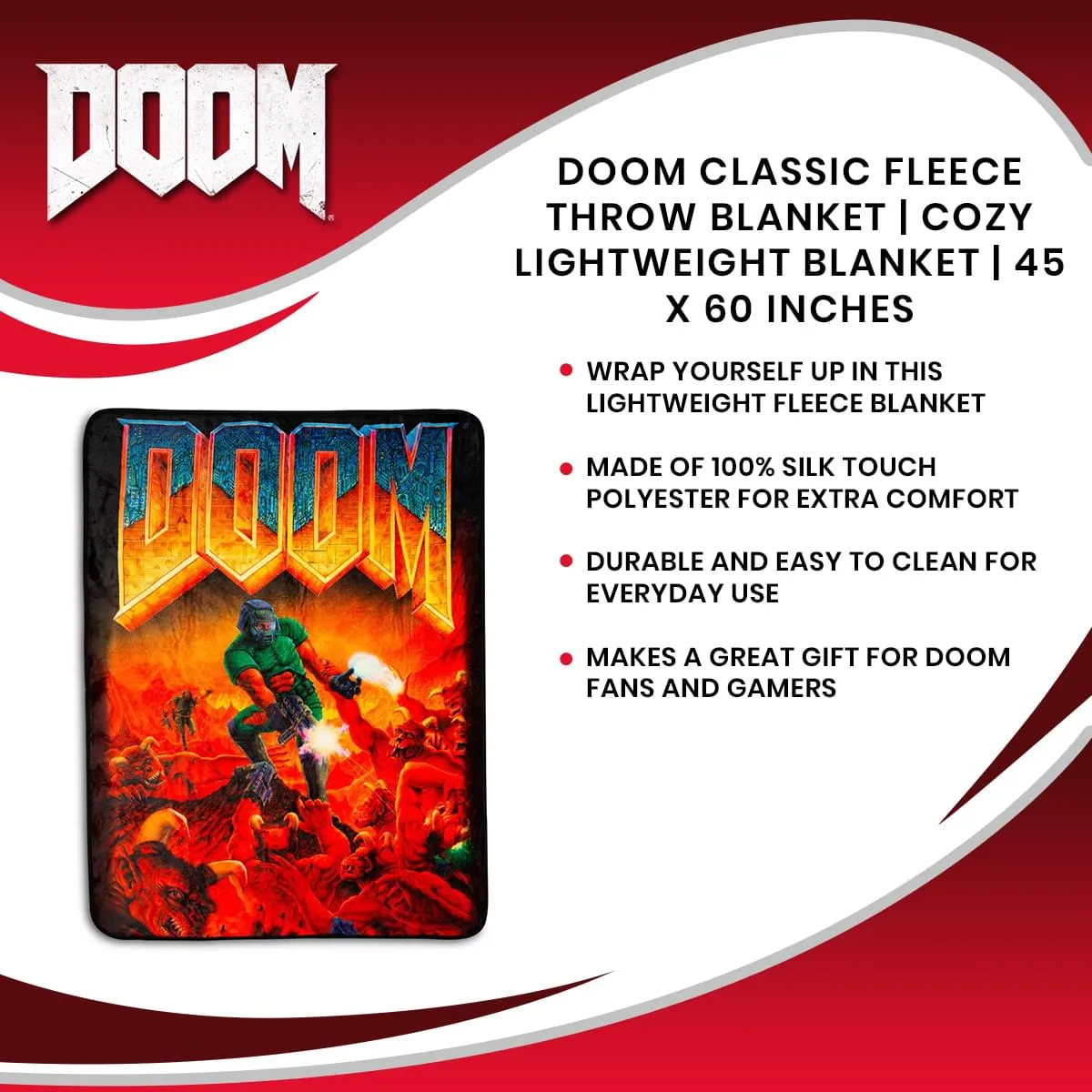 DOOM Classic Fleece Throw Blanket | Cozy Lightweight Blanket | 45 x 60 Inches