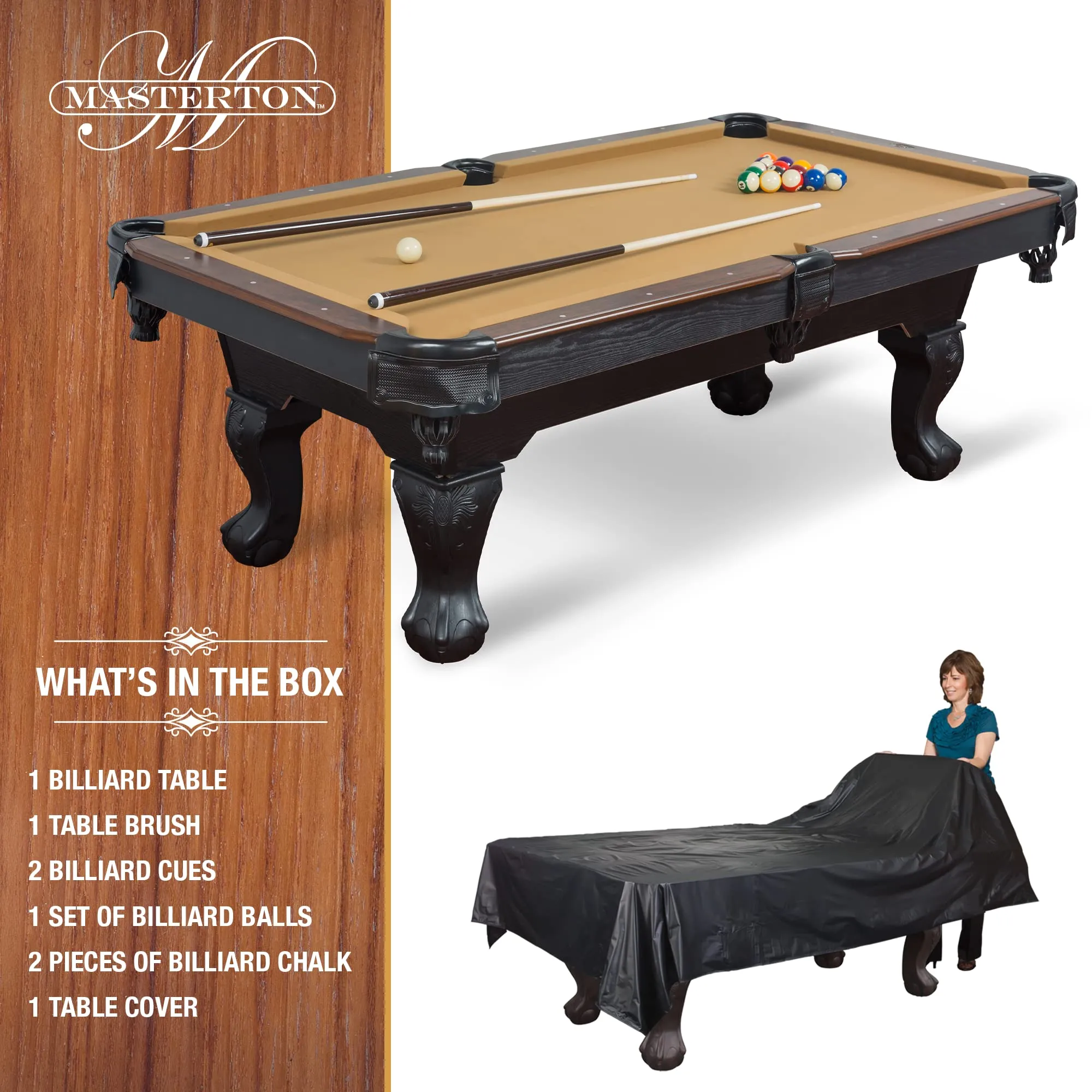 EastPoint Sports Masterton 87-Inch Pool Table - 8 Ball Pool Game Table for Billiards Indoor Games in Rec Room, Basement & Family Game Room - Available in Tan, Red, Green and Navy Felt Colors