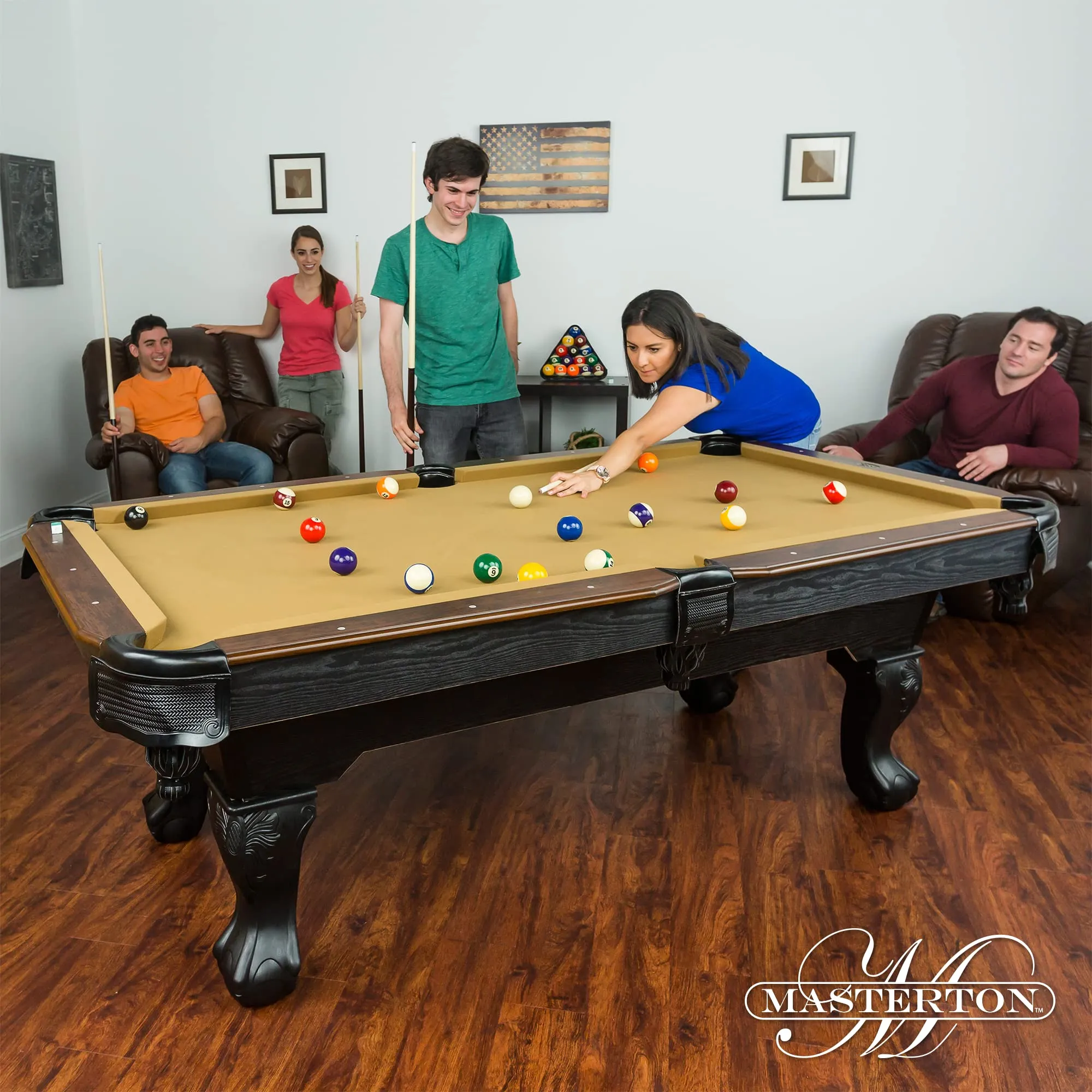 EastPoint Sports Masterton 87-Inch Pool Table - 8 Ball Pool Game Table for Billiards Indoor Games in Rec Room, Basement & Family Game Room - Available in Tan, Red, Green and Navy Felt Colors