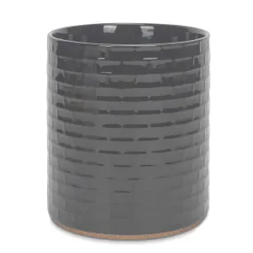 Embossed Subway Tile Ceramic Stoneware Cork Bottom Kitchen Utensil Holder, Grey