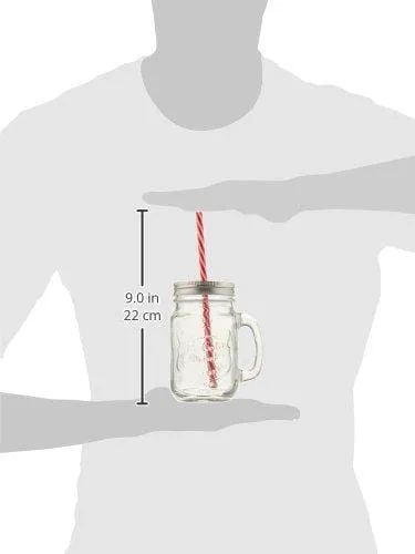 Estilo Mason Jar Mugs with Handle and Straws Old Fashioned Drinking Glass Set 6, 16 oz Each