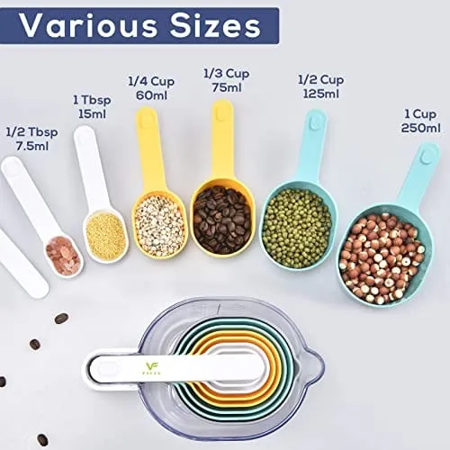 FAVIA Measuring Cups and Measuring Spoons Set of 10 Pieces Plastic Kitchen Cooking Baking Stackable Measurement BPA Free Dishwasher Safe for Liquid and Dry