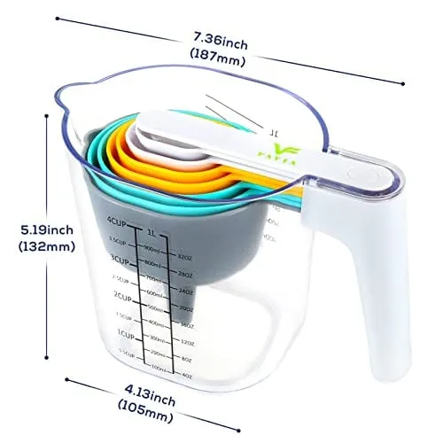 FAVIA Measuring Cups and Measuring Spoons Set of 10 Pieces Plastic Kitchen Cooking Baking Stackable Measurement BPA Free Dishwasher Safe for Liquid and Dry