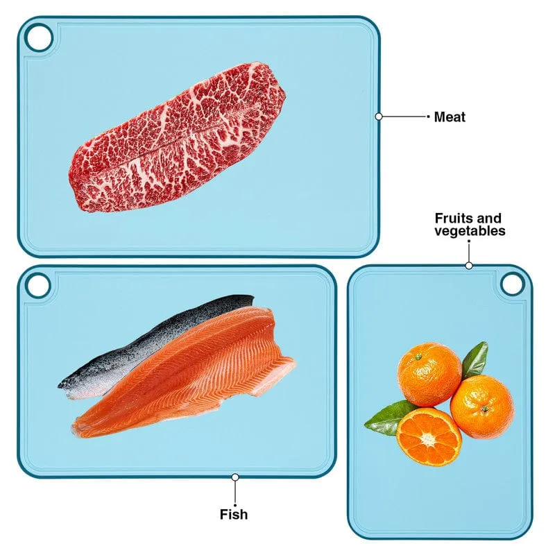 Fissman 3 Piece Chopping Boards 41X28 Cm. 36X24 Cm. 31X20 Cm With Holder Blue Plastic  Tpr