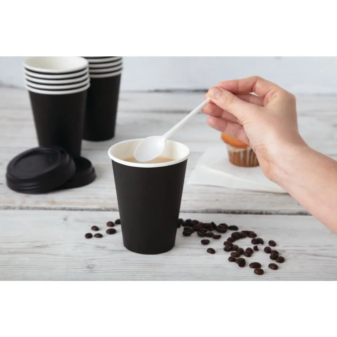 GF042 Fiesta Recyclable Coffee Cups Single Wall Black 340ml / 12oz (Pack of 1000)