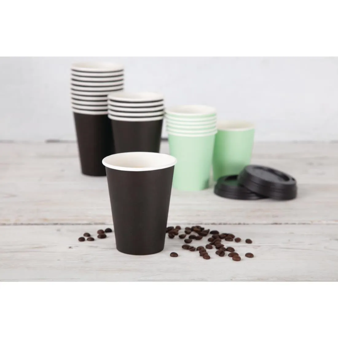 GF042 Fiesta Recyclable Coffee Cups Single Wall Black 340ml / 12oz (Pack of 1000)