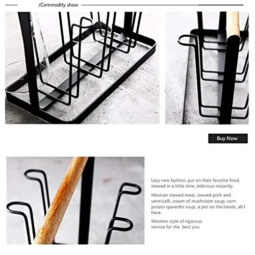 GINOYA BROTHERS Metal Drainer Holder Rack Non-Slip Mugs Cups Glasses Organizer with Wood Handle, Pack of 1, Black