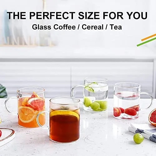 Glass Coffee Mugs Set of 6, Aoeoe 15 oz Large Coffee Mug, Wide Mouth Glass Mugs, Mocha Hot Beverage Mugs, Clear Espresso Cups with Handle, Glass Cup for Hot or Cold Latte, Cappuccino, Tea, Juice, Beer - WIL-X002VD5MZ3
