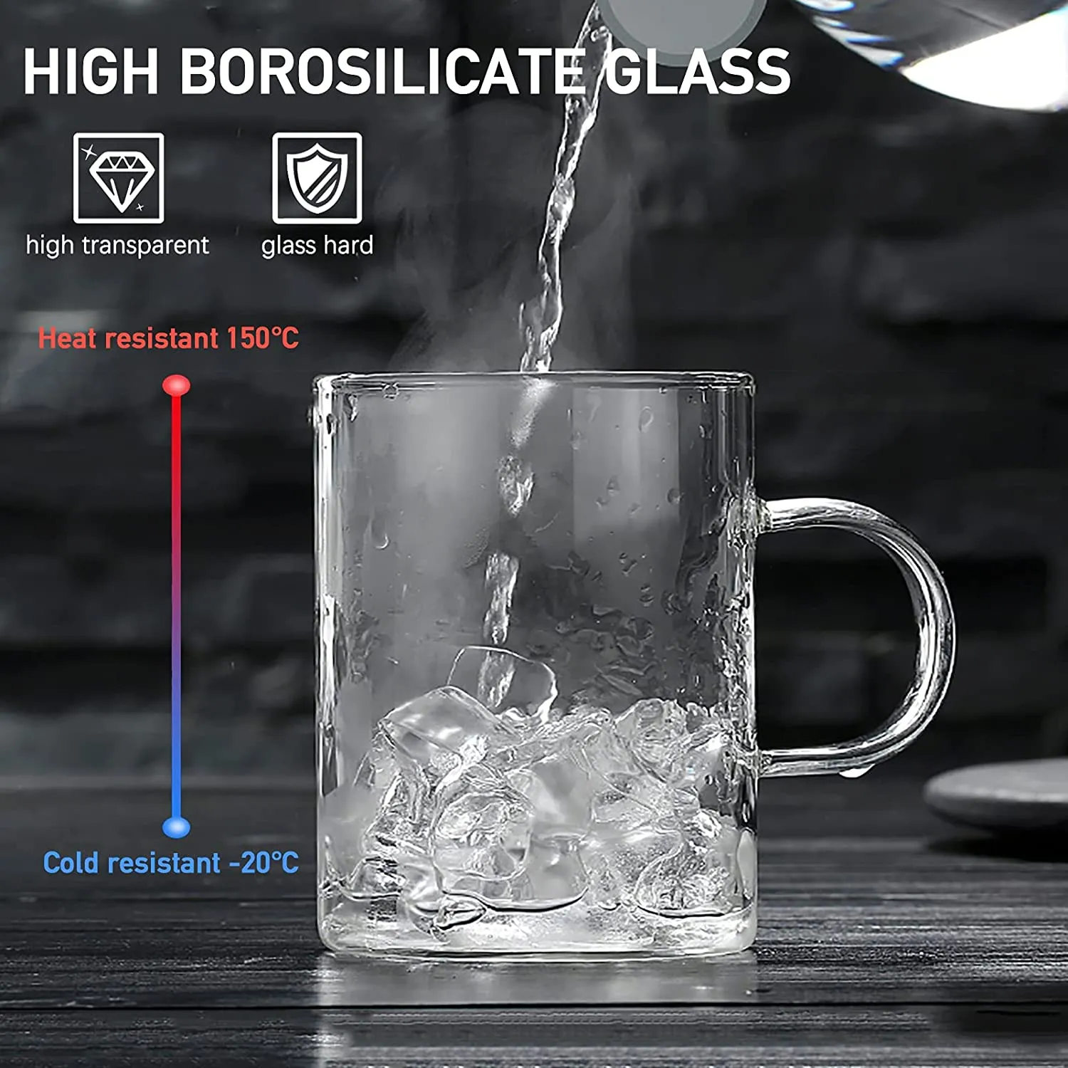 Glass Coffee Mugs Set of 6, Aoeoe 15 oz Large Coffee Mug, Wide Mouth Glass Mugs, Mocha Hot Beverage Mugs, Clear Espresso Cups with Handle, Glass Cup for Hot or Cold Latte, Cappuccino, Tea, Juice, Beer - WIL-X002VD5MZ3