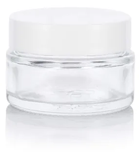 Glass Low Profile Balm Jar in Clear with White Foam Lined Lid (12 Pack)
