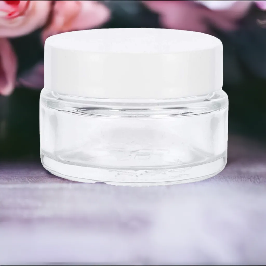 Glass Low Profile Balm Jar in Clear with White Foam Lined Lid (12 Pack)