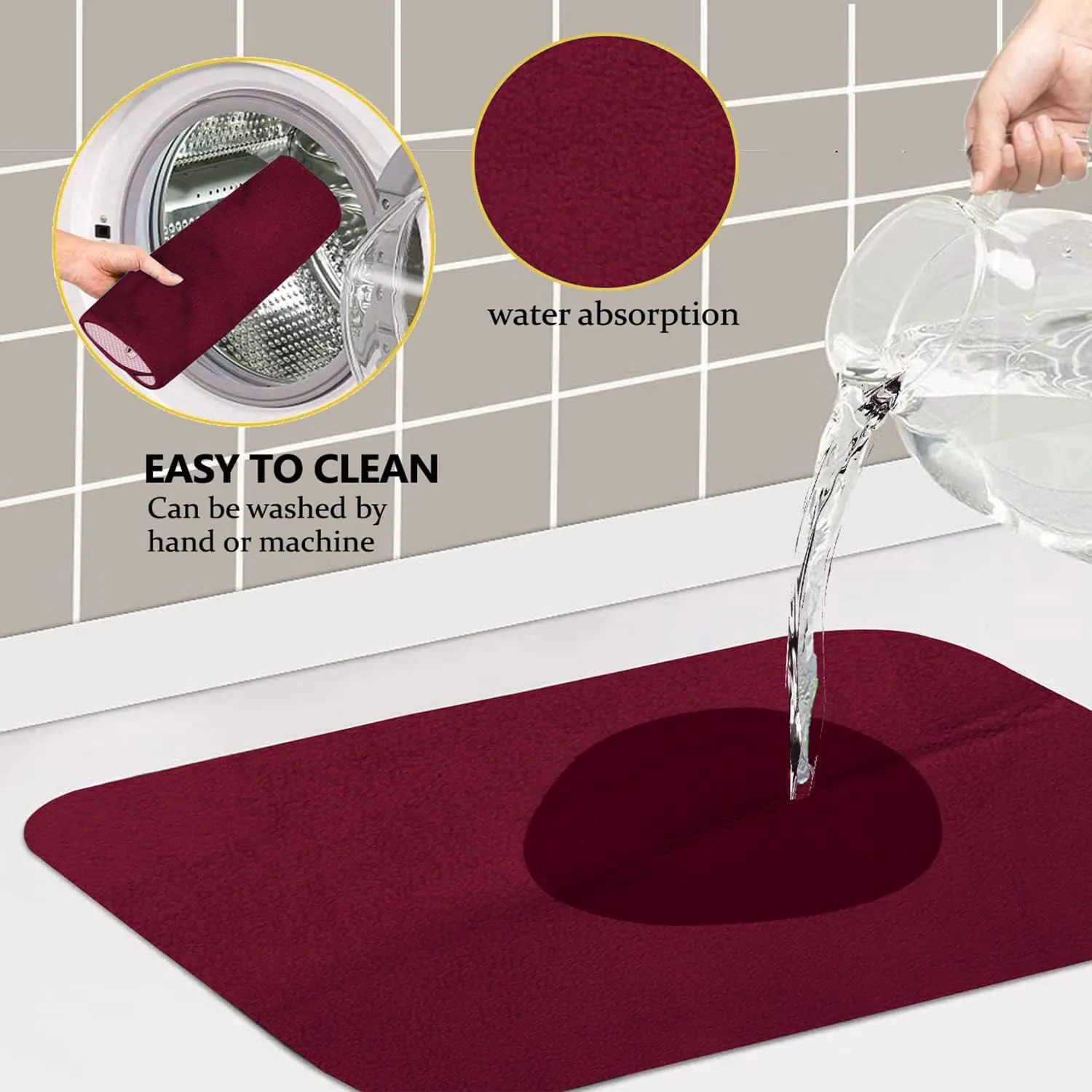 Heart Home Dish Drying Mat | Microfiber Kitchen water Absorbent Mat | Reversible Drying Mat for Kitchen Utensils | Kitchen Utensils Mat | 38x50 cm | Maroon