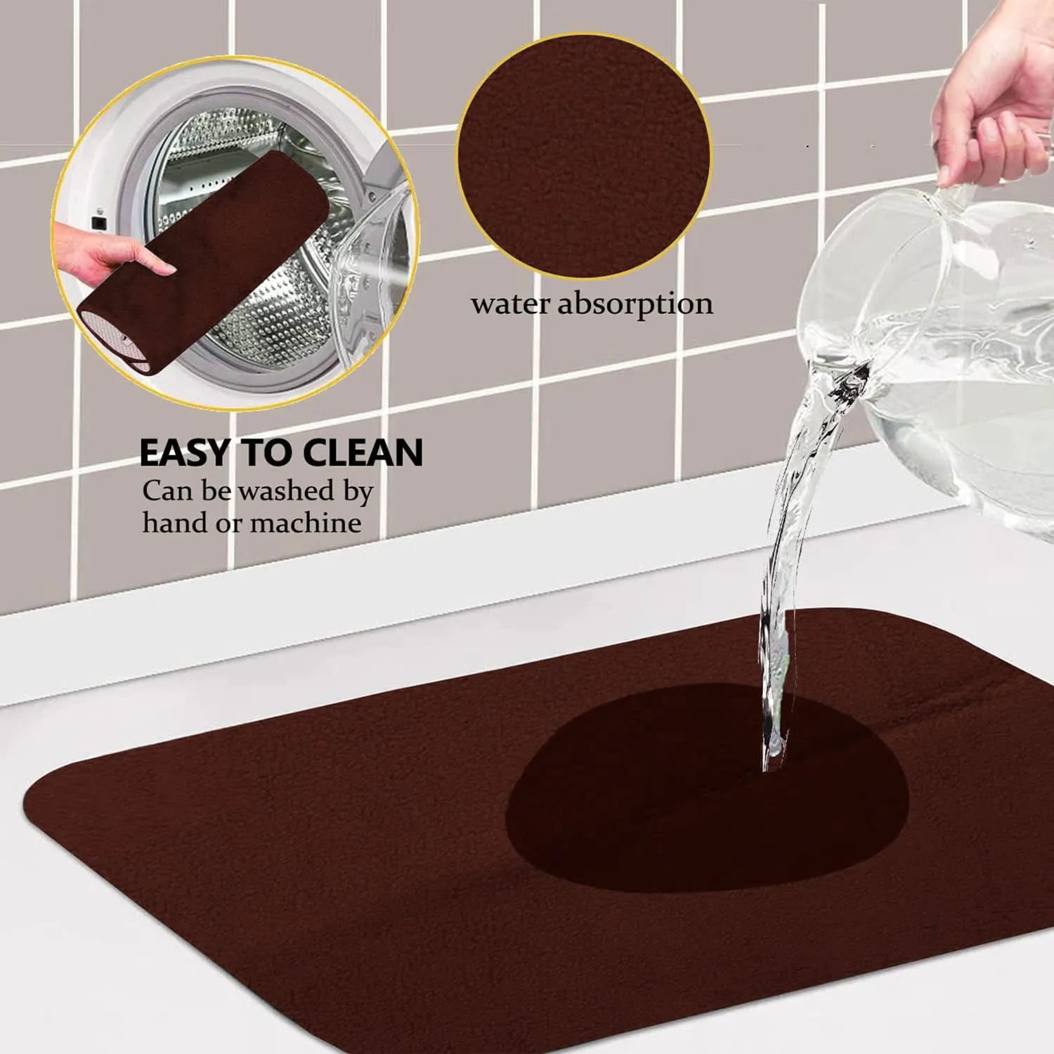 Heart Home Dish Drying Mat | Microfiber Kitchen water Absorbent Mat | Reversible Drying Mat for Kitchen Utensils | Kitchen Utensils Mat | 38x50 cm | Pack of 2 | Brown