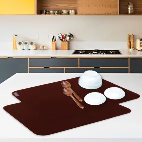 Heart Home Dish Drying Mat | Microfiber Kitchen water Absorbent Mat | Reversible Drying Mat for Kitchen Utensils | Kitchen Utensils Mat | 50x70 cm | Pack of 2 | Brown