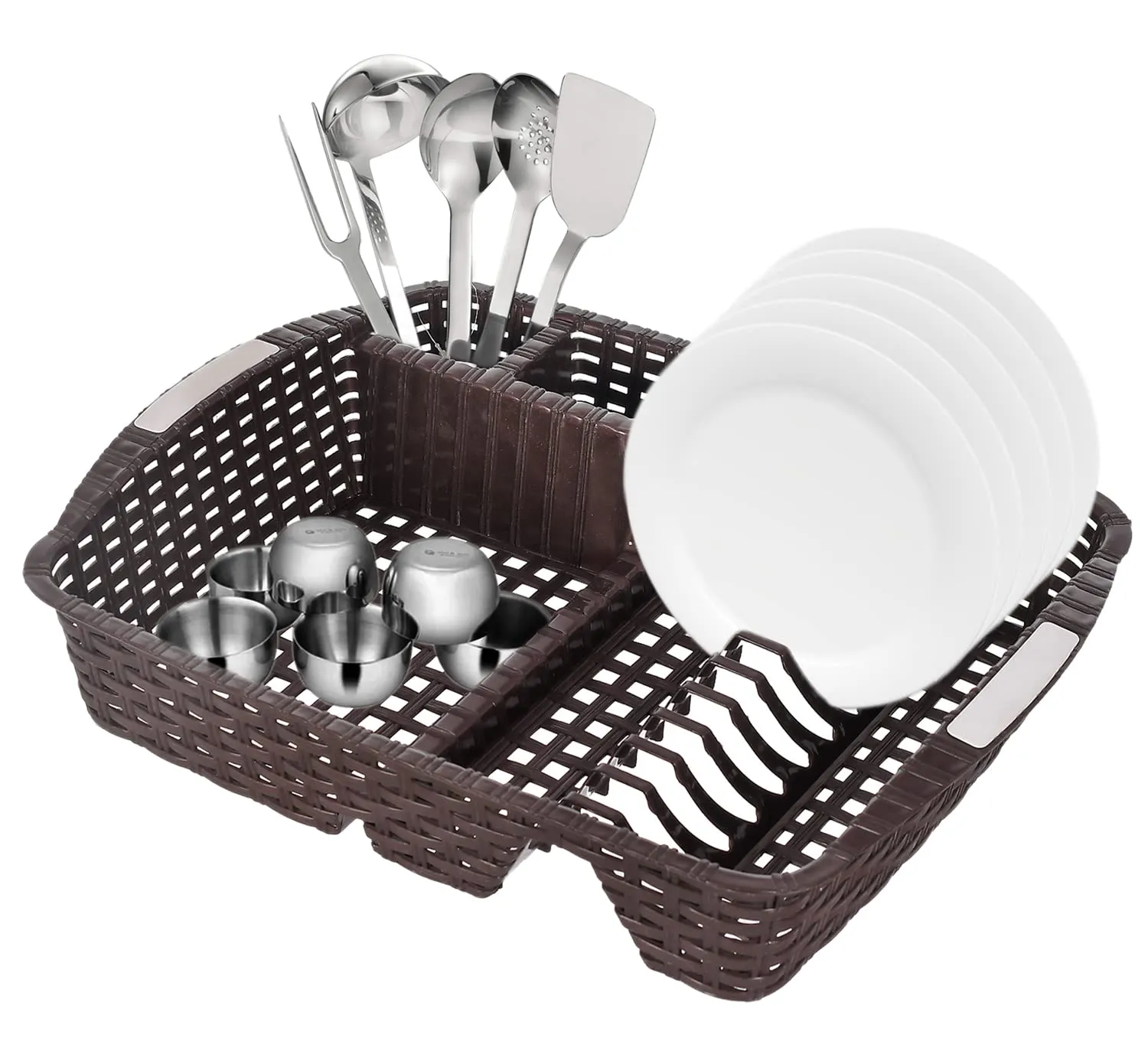 Heart Home Durable Plastic Dish Rack Utensil Drainer Drying Basket for Kitchen Without Tray (Brown)-46HH0381