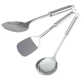 Heart Home Skimmer|Spatula & Spoon|Stainless Steel Serving Set|Nonstick Cooking Set|Utensils Cookware Gadgets for Kitchen|Pack of 3 (Silver)