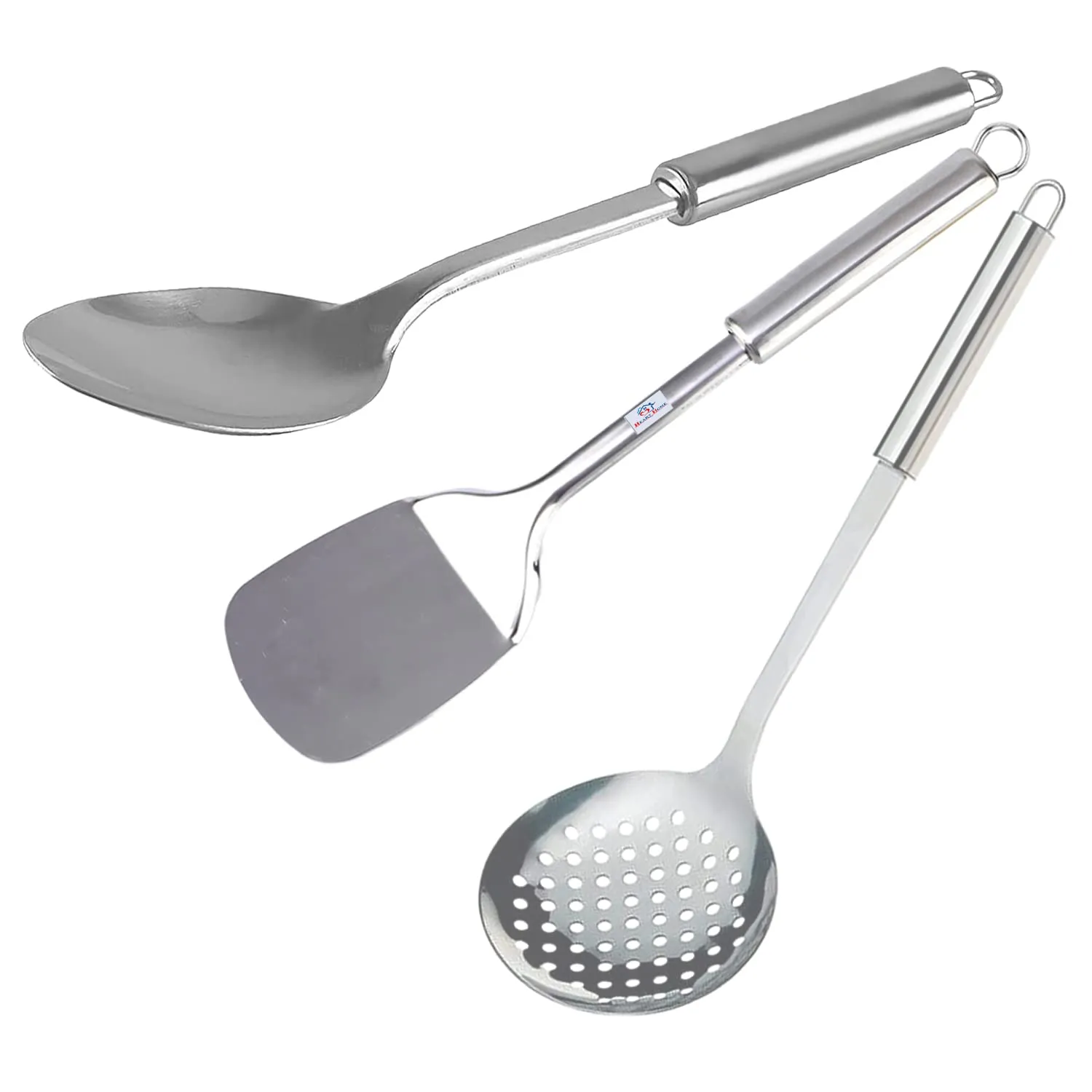 Heart Home Skimmer|Spatula & Spoon|Stainless Steel Serving Set|Nonstick Cooking Set|Utensils Cookware Gadgets for Kitchen|Pack of 3 (Silver)