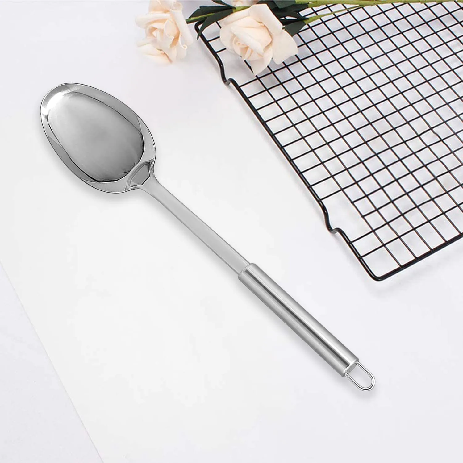 Heart Home Skimmer|Spatula & Spoon|Stainless Steel Serving Set|Nonstick Cooking Set|Utensils Cookware Gadgets for Kitchen|Pack of 3 (Silver)