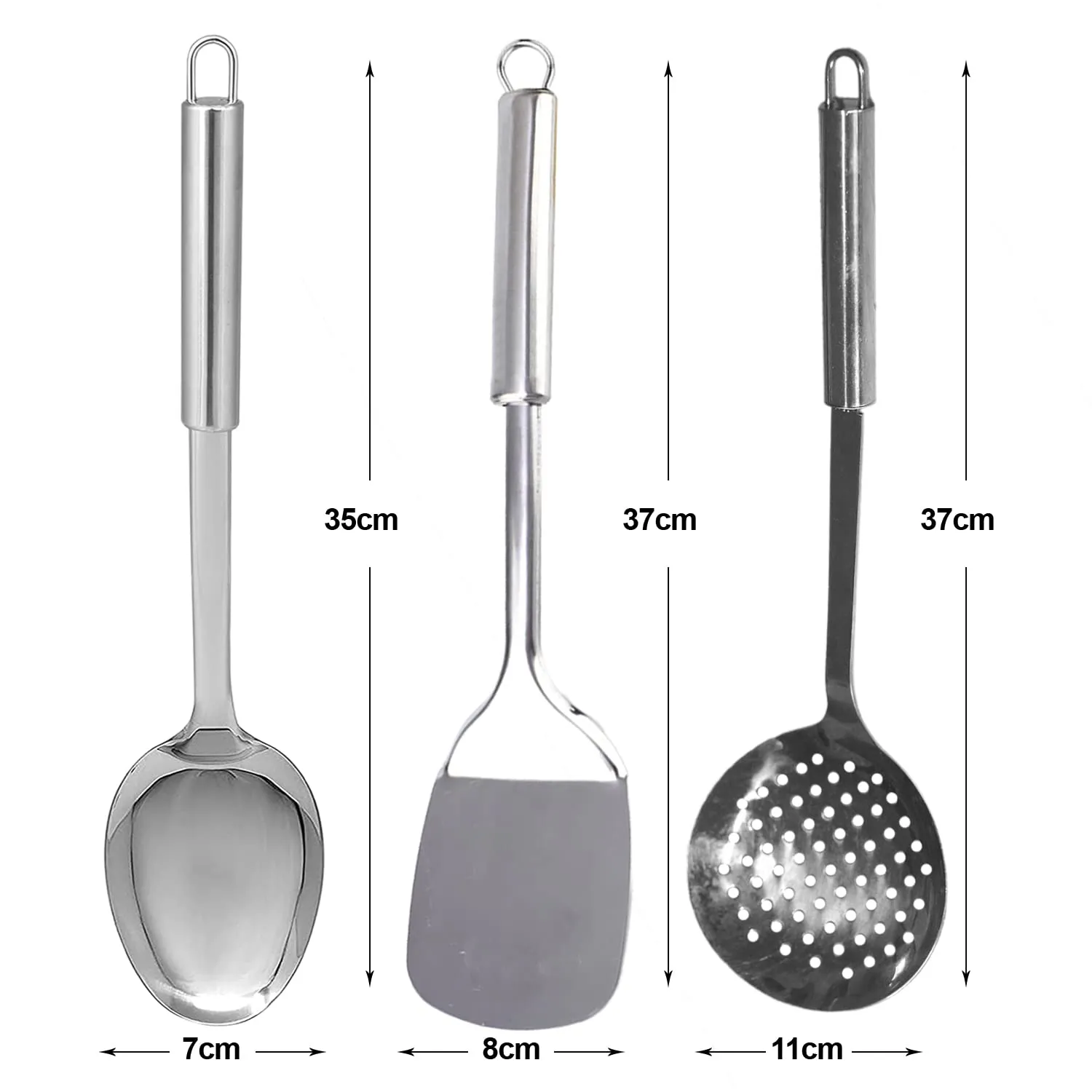 Heart Home Skimmer|Spatula & Spoon|Stainless Steel Serving Set|Nonstick Cooking Set|Utensils Cookware Gadgets for Kitchen|Pack of 3 (Silver)