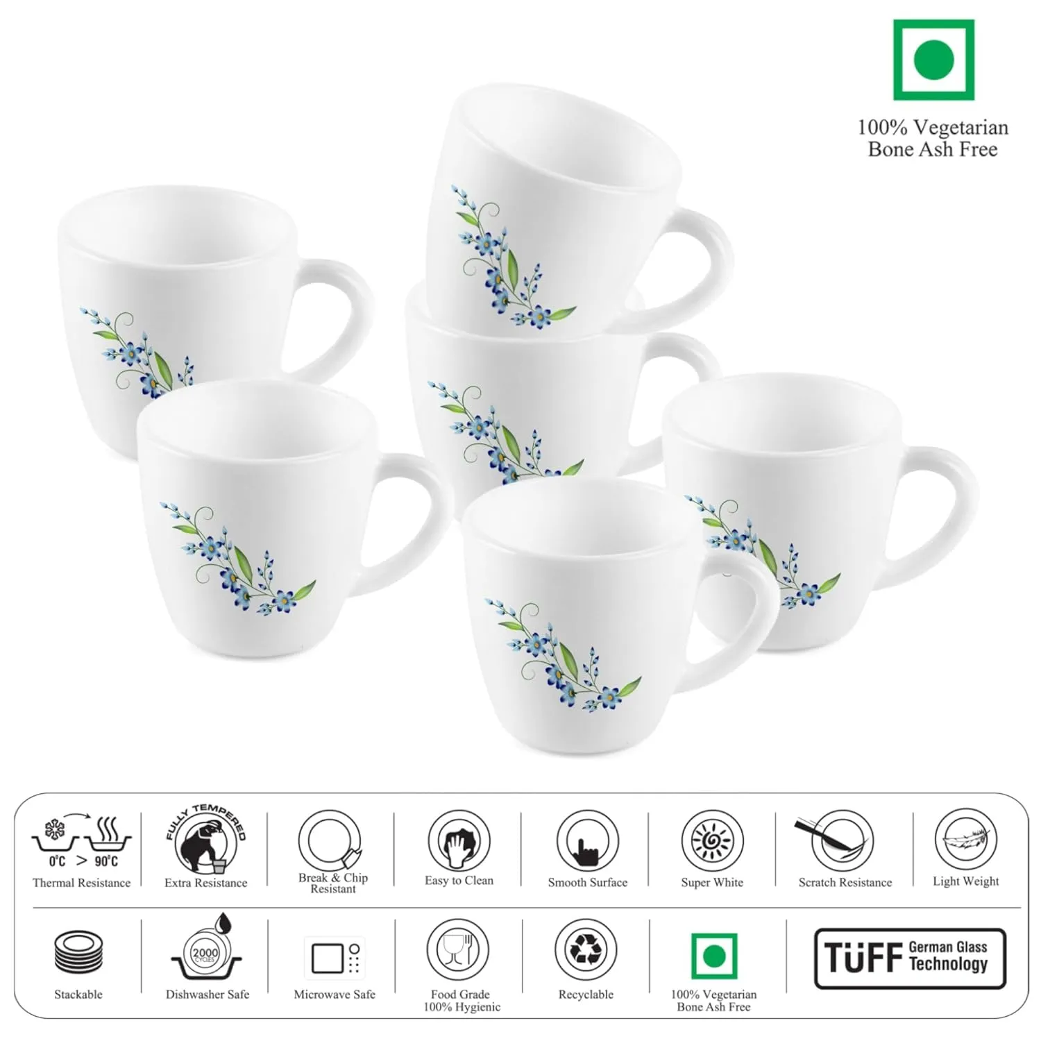 Imperial Blue Creeper Ricca Mugs, 6 Pieces