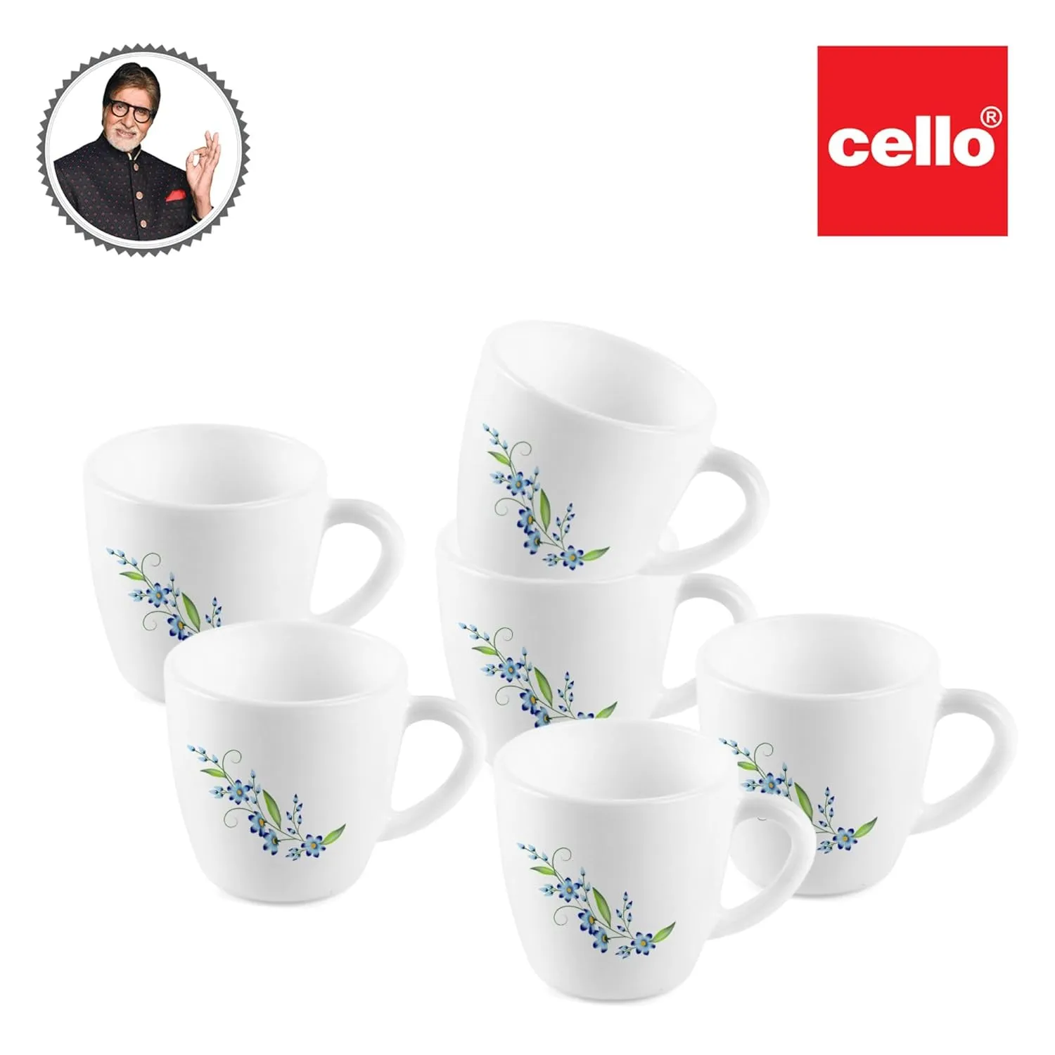 Imperial Blue Creeper Ricca Mugs, 6 Pieces