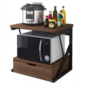 Kawachi 2 Tier Kitchen Counter Shelf Microwave Stand Storage Spice Rack with Drawer KW18-Brown