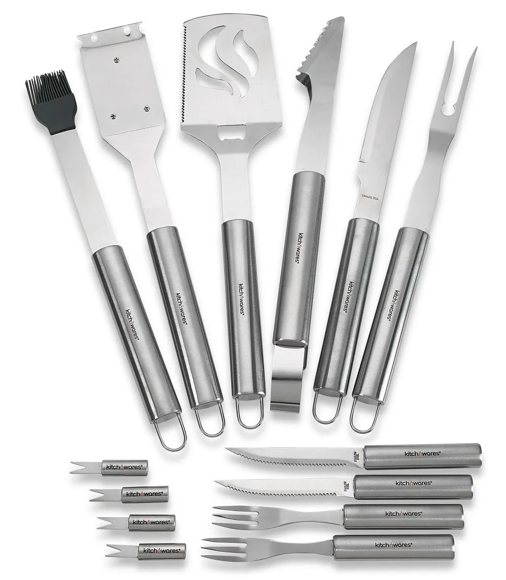 Kitch N' Wares 16 Piece Stainless Steel BBQ Accessories Tool Set - Includes Aluminum