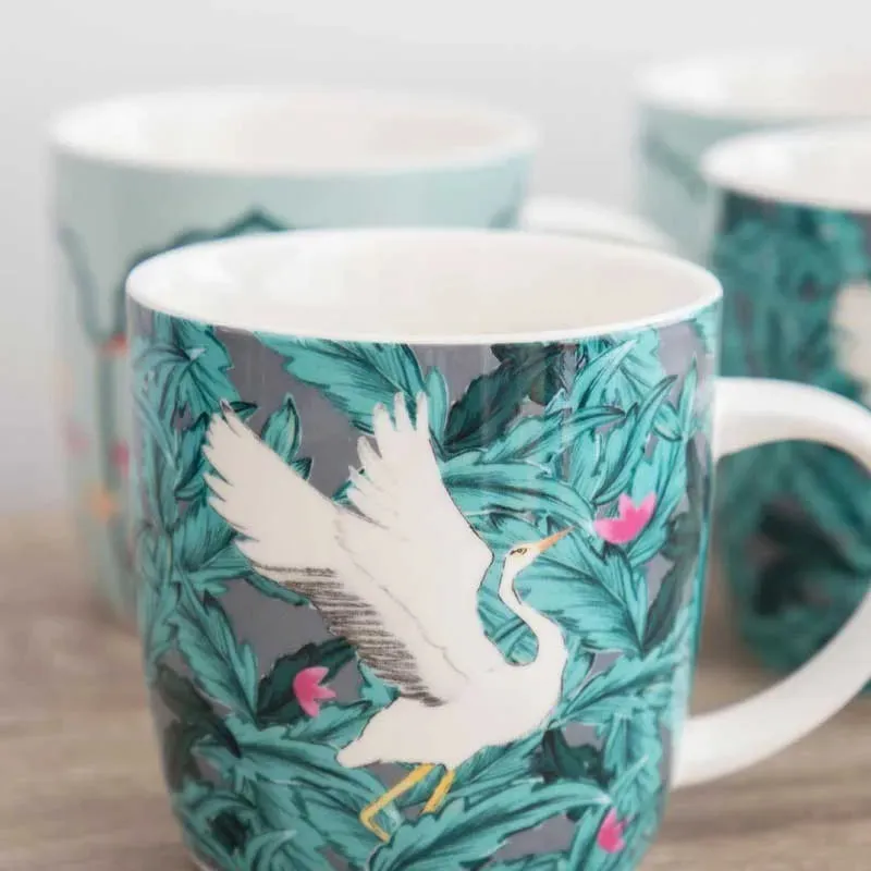 KitchenCraft Barrel Mug Set Exotic Crane | Set of 4 | 1.5 x 2.8 inches