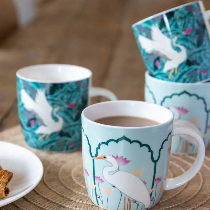 KitchenCraft Barrel Mug Set Exotic Crane | Set of 4 | 1.5 x 2.8 inches
