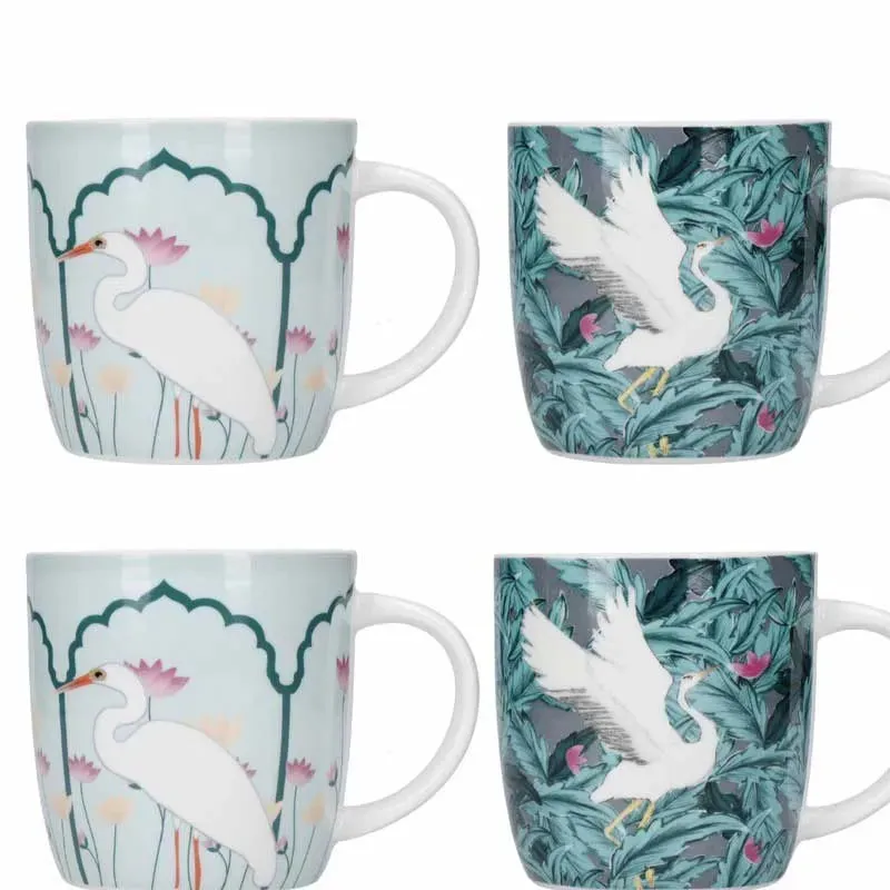 KitchenCraft Barrel Mug Set Exotic Crane | Set of 4 | 1.5 x 2.8 inches