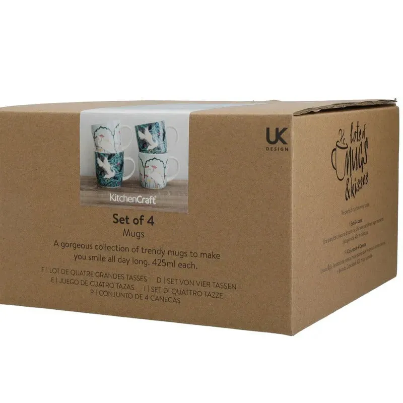 KitchenCraft Barrel Mug Set Exotic Crane | Set of 4 | 1.5 x 2.8 inches
