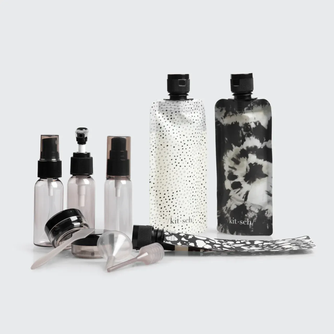 Kitsch Travel Bottles For Toiletries 11 Pack - Black & Ivory