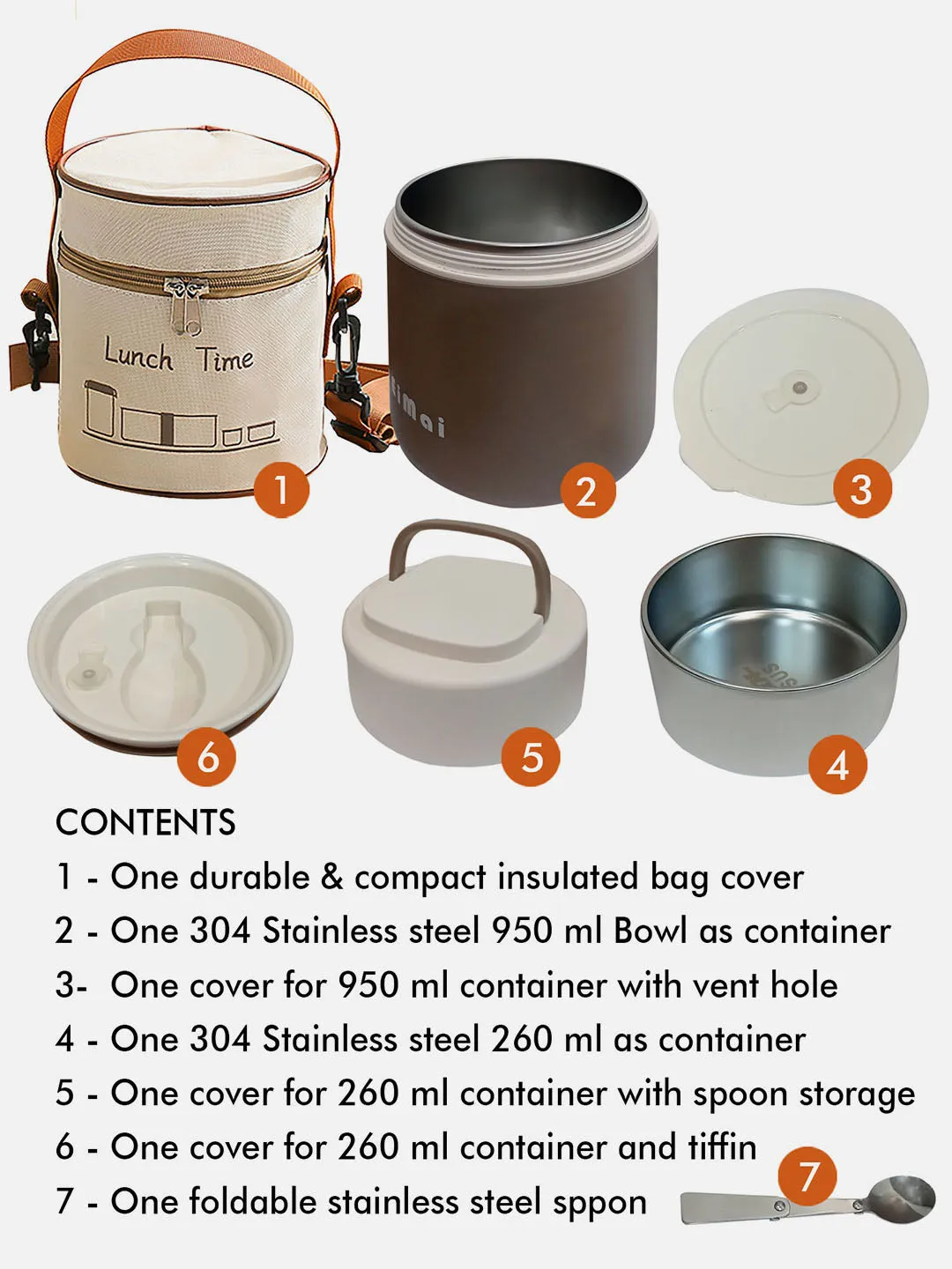 Little Surprise Box Cream- Dark Brown Stainless Steel Vertical Tiffin/Lunch Box with Cover