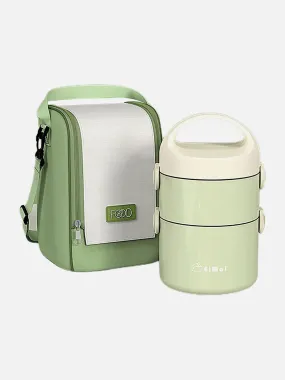 Little Surprise Box Green Double Layered Stainless Steel Vertical Lunch Box with matching Cover