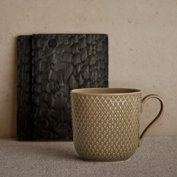 Lyngby Porcelæn Rhombe Earth Mug with Handle Set, Clay, 4 Pcs.