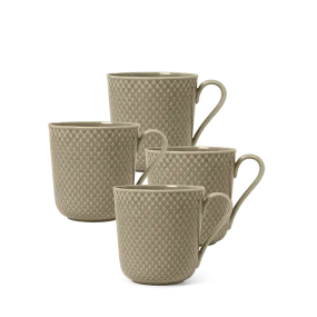 Lyngby Porcelæn Rhombe Earth Mug with Handle Set, Clay, 4 Pcs.