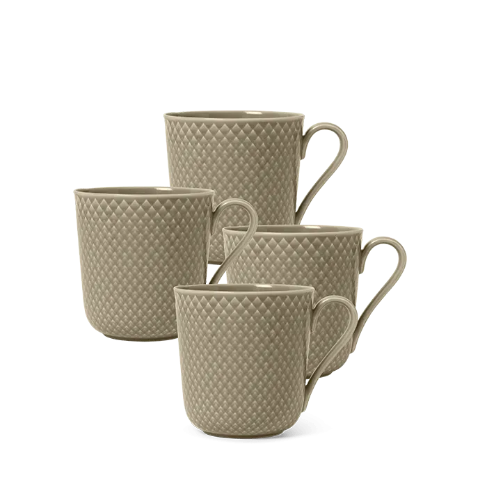 Lyngby Porcelæn Rhombe Earth Mug with Handle Set, Clay, 4 Pcs.