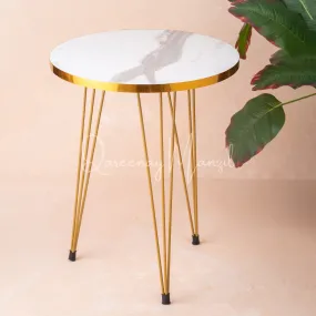 Metal Legs Table Set High Quality Glossy Top Waterproof MDF – White Round with Golden Border
