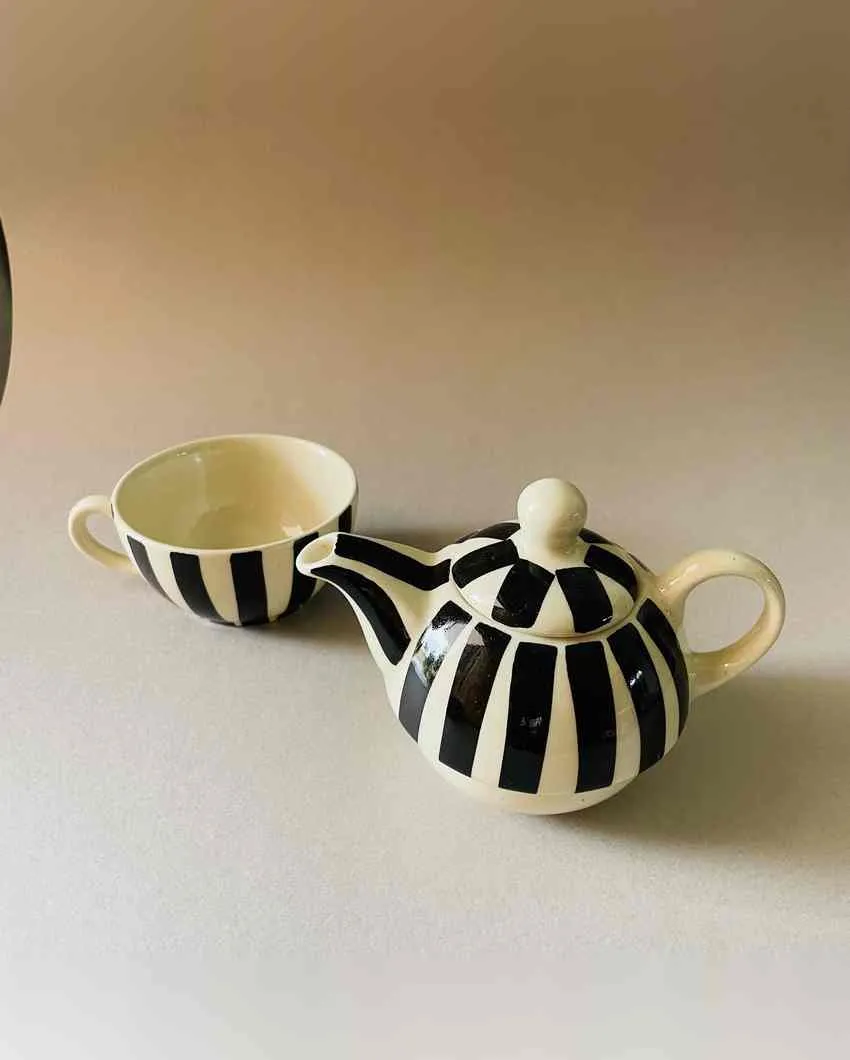Modern Black and White Ceramic Kettle & Cup Combination | Set of 2