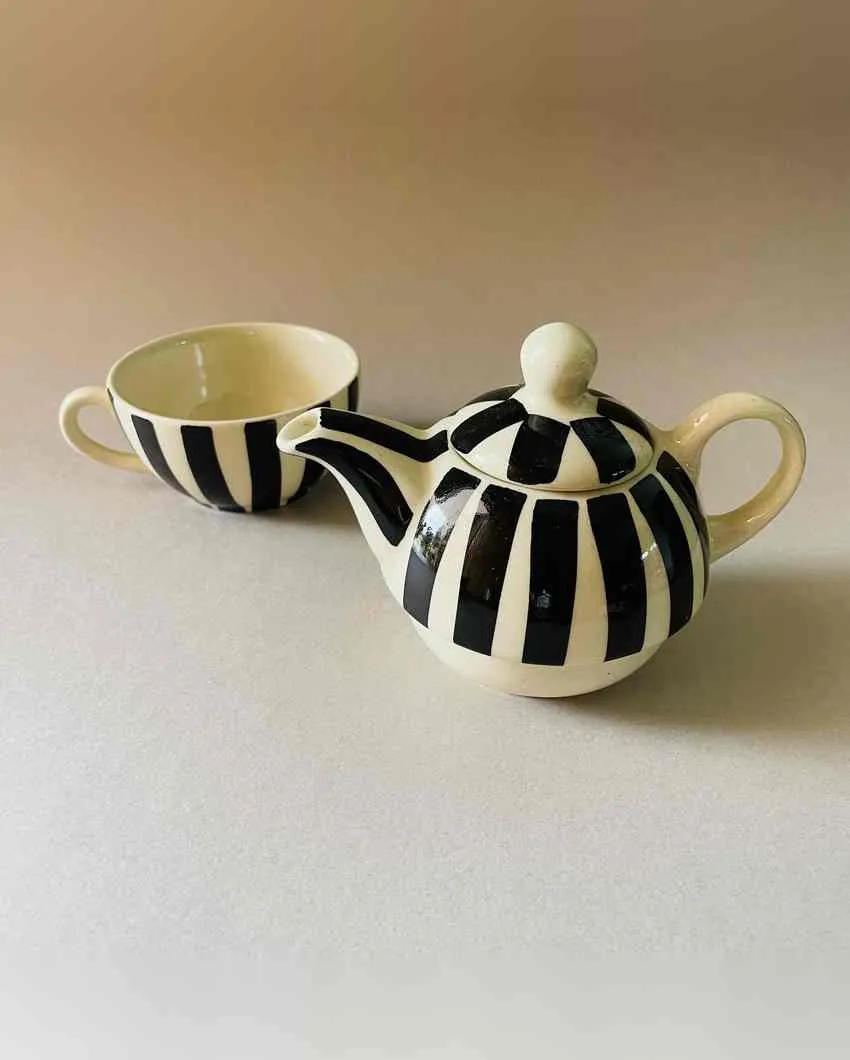 Modern Black and White Ceramic Kettle & Cup Combination | Set of 2